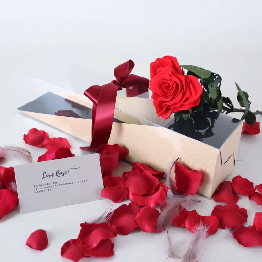 「Will you marry me?」カード付。裏面にはバラの輪数に込められた意味が書かれています。<br>写真は飾り方イメージです。<br>花びら、羽根は商品に含まれません。