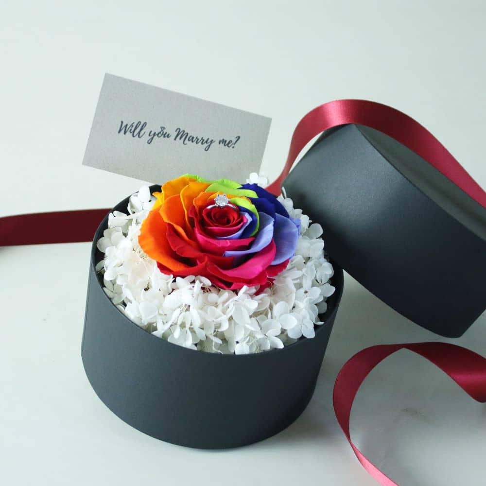 プリザーブドレインボーバラのリングケース